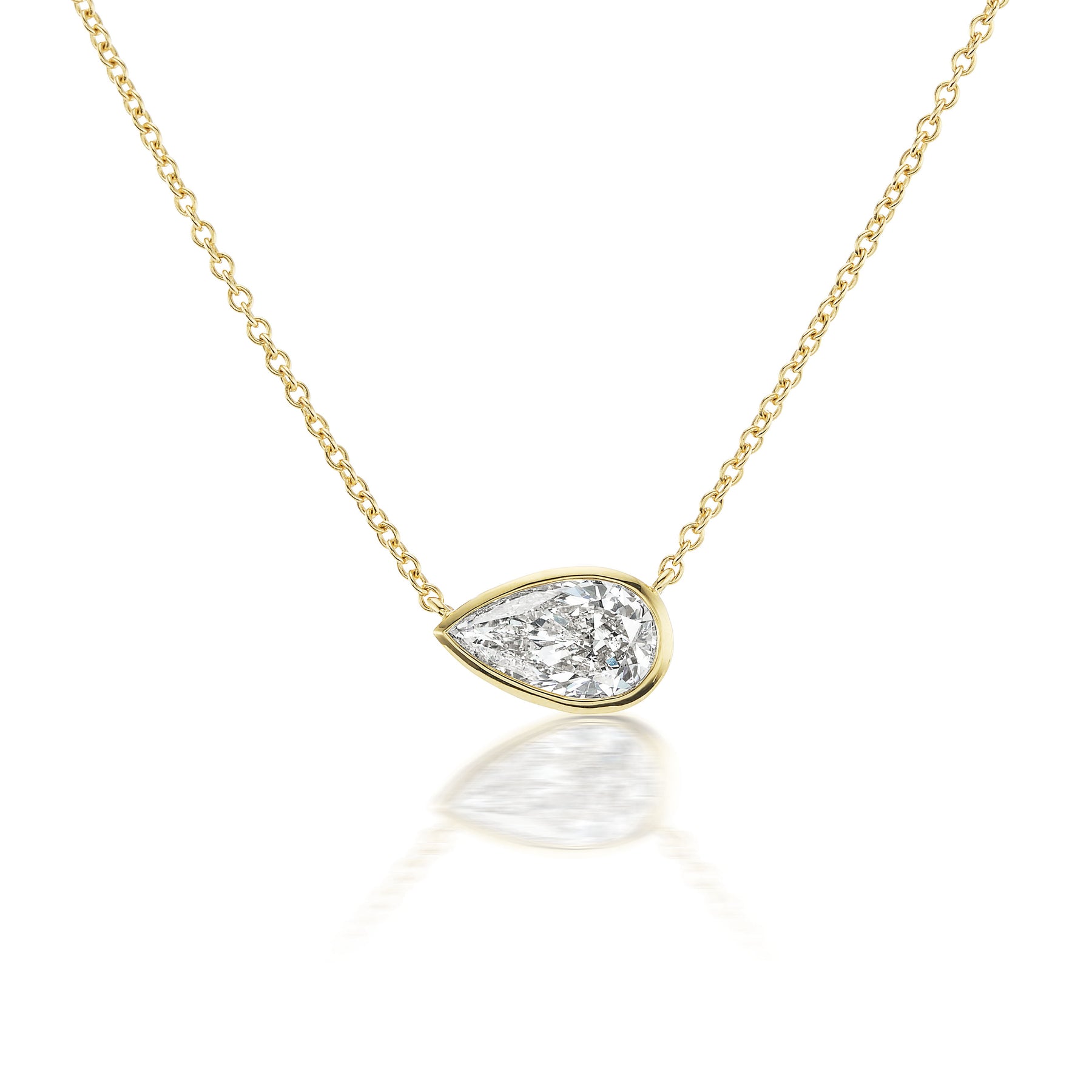 East-West Bezel Set Pear Diamond Pendant in Yellow Gold