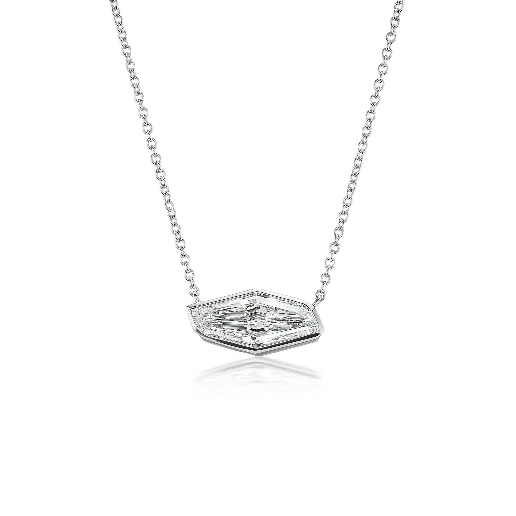 Bezel Set East-West Lozenge Diamond Pendant Necklace in White Gold