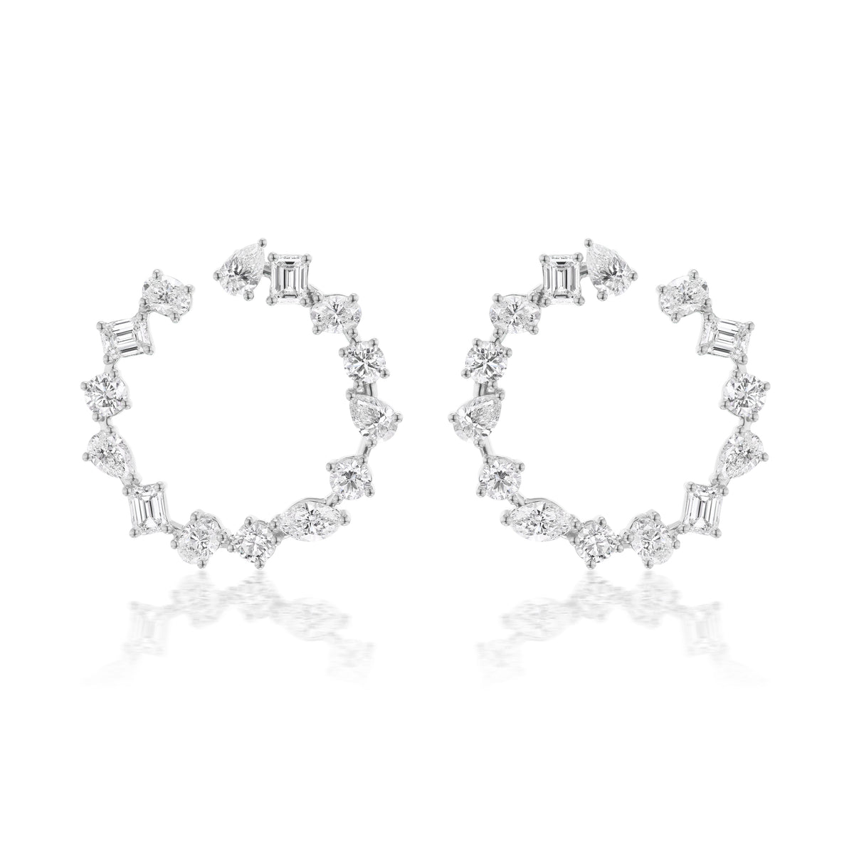 Mixed Shape Diamond Front to Back Hoops in White Gold