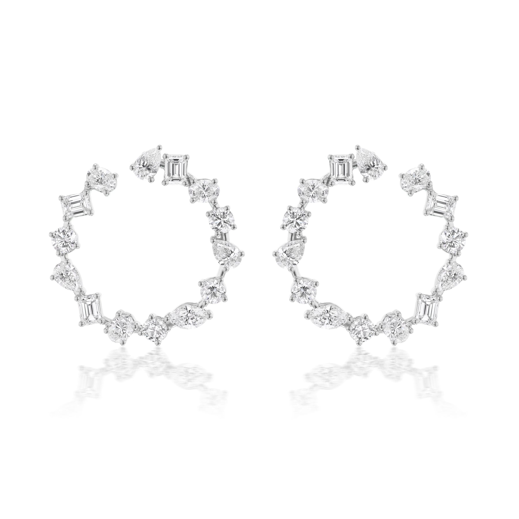 Mixed Shape Diamond Front to Back Hoops in White Gold