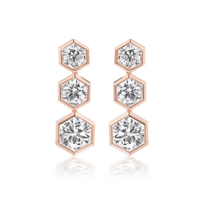 Graduated Hexagon Bezel Set Drop Earrings with Round Brilliant Diamonds