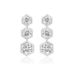 Graduated Hexagon Bezel Set Drop Earrings with Round Brilliant Diamonds