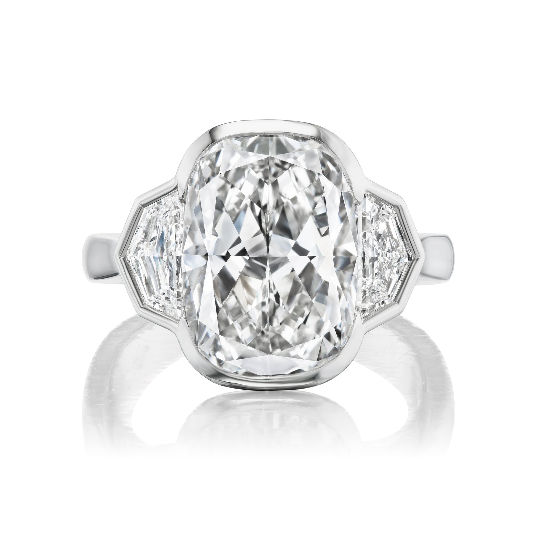 Radiant Cut Diamond Engagement Ring with Bezel Setting and Epaulette Side Stones