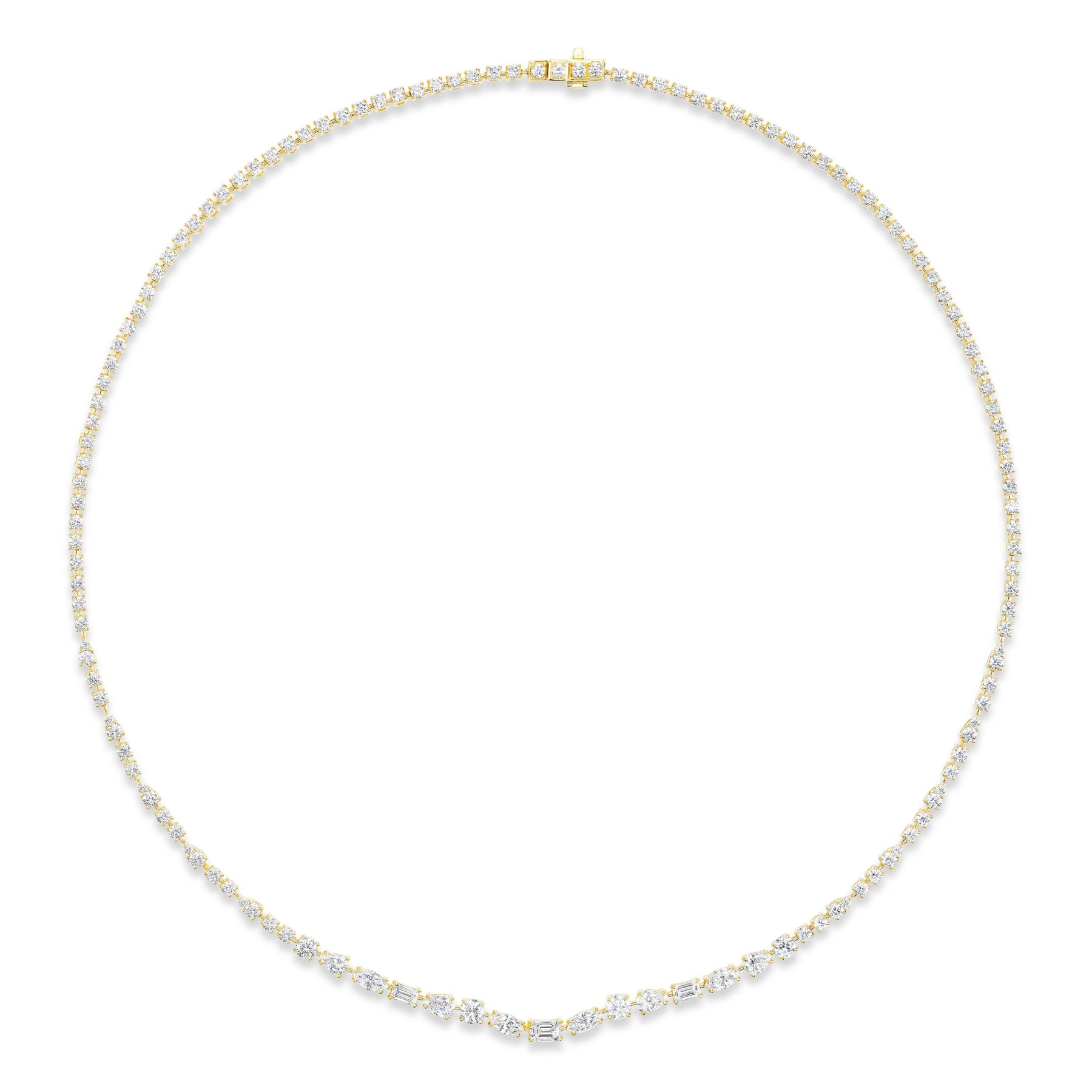 East-West Mixed Shape Diamond Tennis Necklace in Yellow Gold