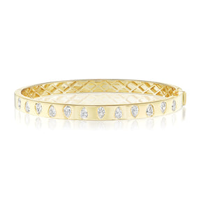 Burnish Set Alternating Pear Shape Diamond Bangle in Yellow Gold