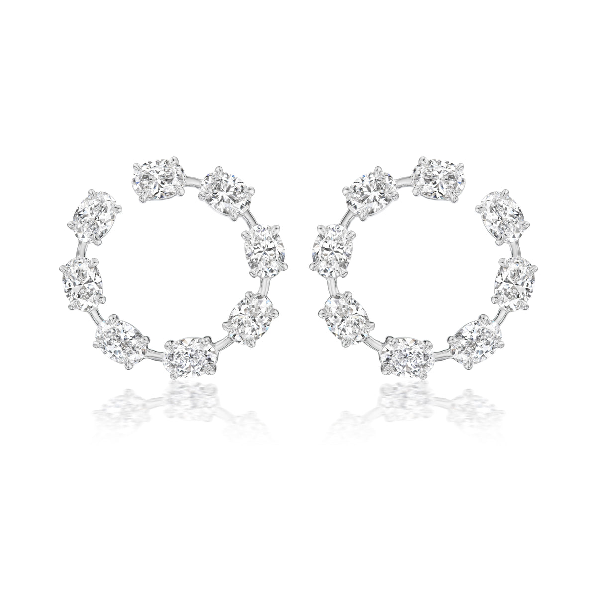 Oval Diamond Front to Back Hoop Earrings in White Gold