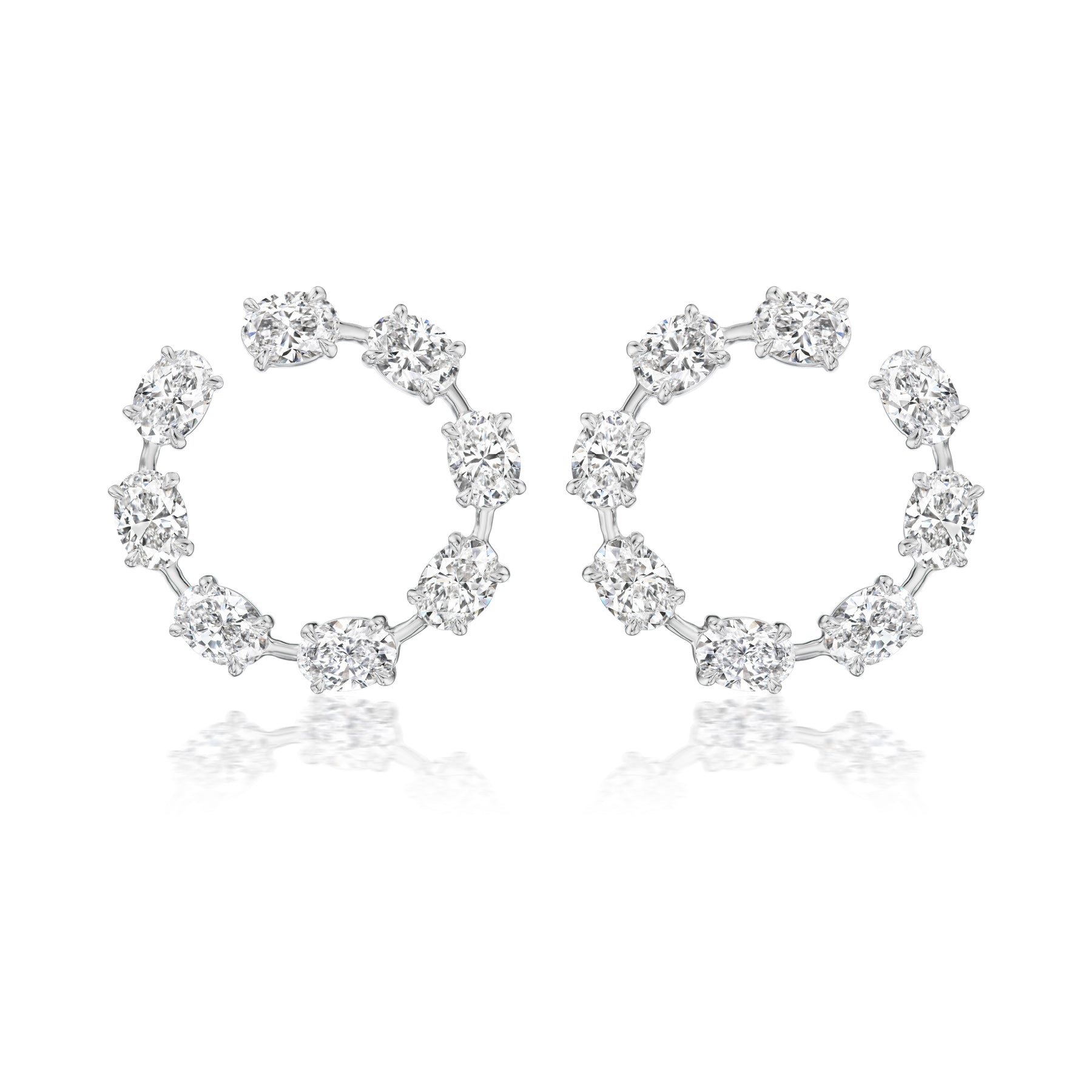 Oval Diamond Front to Back Hoop Earrings in White Gold