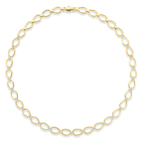 Pear Shape Link Necklace with Bezel Set Pear Shape Diamonds in Yellow Gold