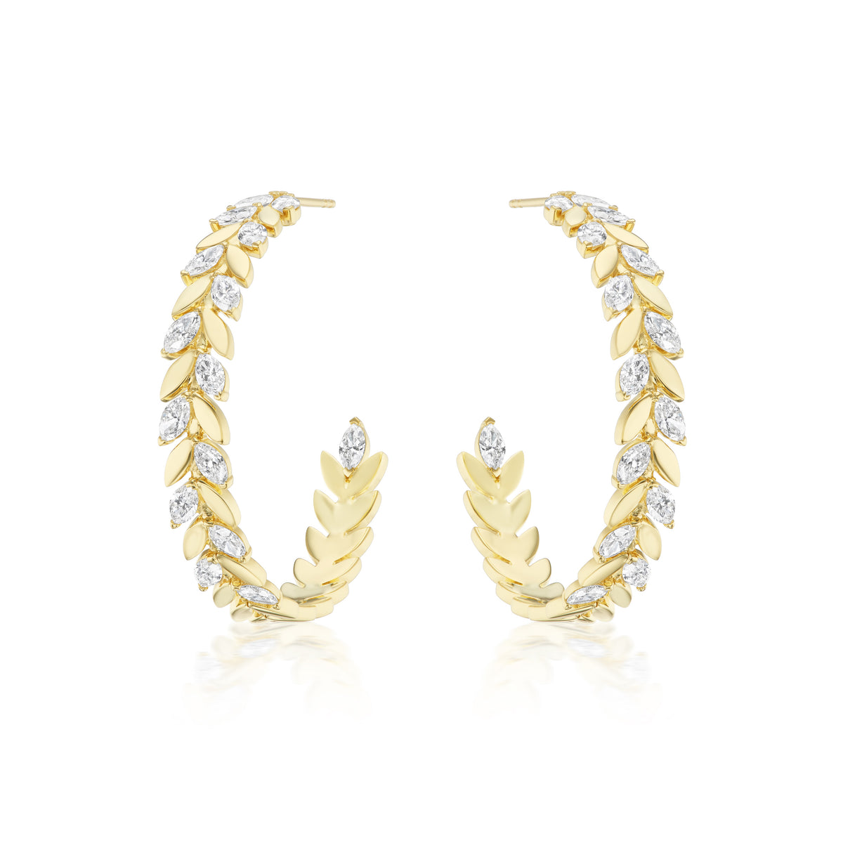 Alternating Marquise Diamond Floral Hoops in Yellow Gold