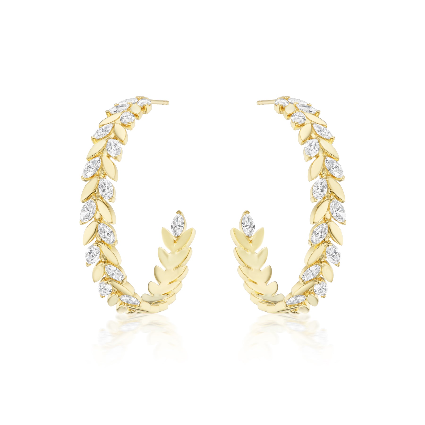 Alternating Marquise Diamond Floral Hoops in Yellow Gold