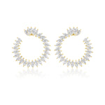The Cluster Marquise Climbing Ivy Front to Back Hoops are 18k gold circular earrings featuring marquise-cut clear gemstones in a radiant, fan-like cluster—ideal for adding elegant style.