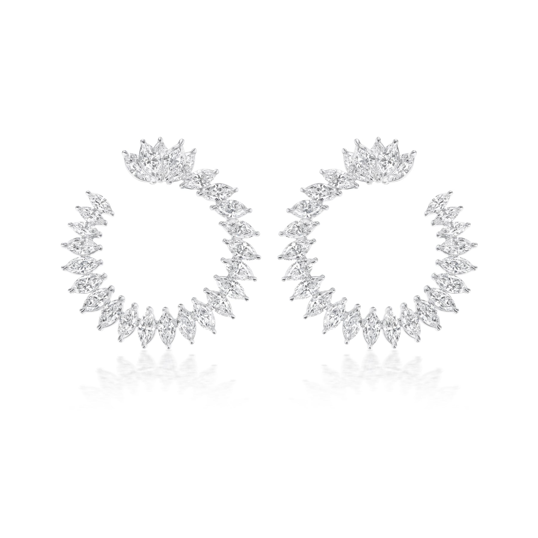 Cluster Marquise Sunshine Front to Back Hoops in White Gold