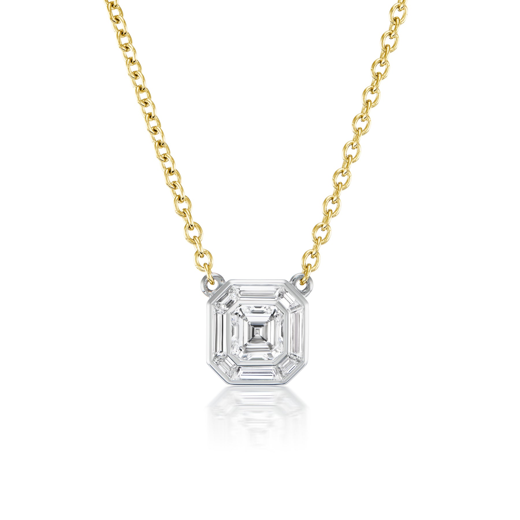 Mosaic Pendant Necklace with Asscher Cut Diamond and Yellow Gold Chain