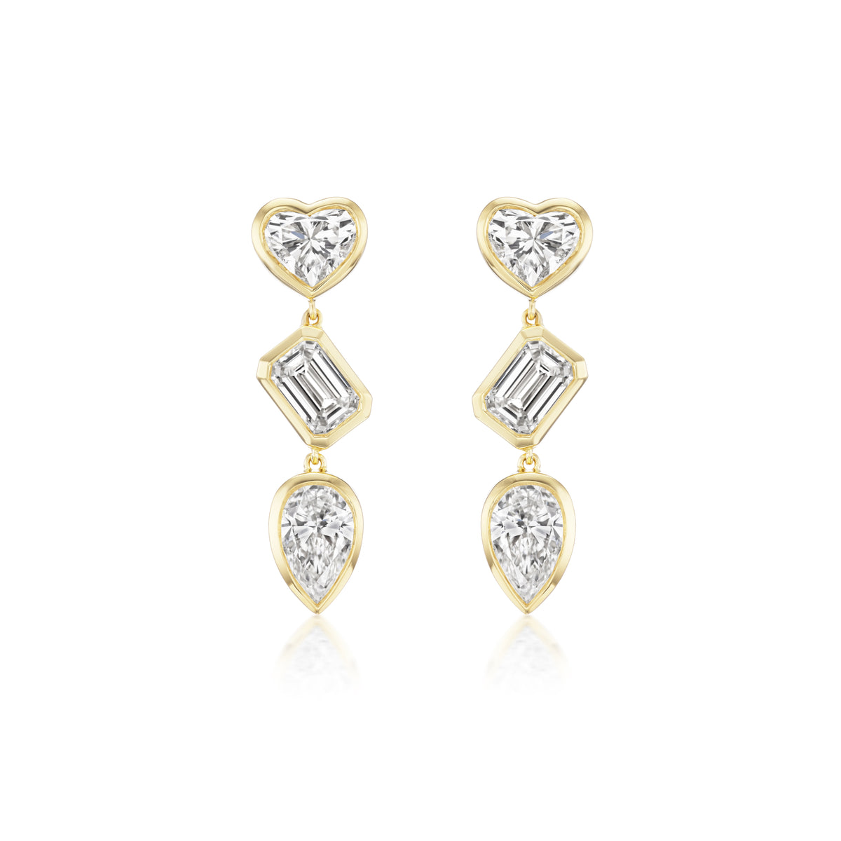 Bezel Set Mixed Shape Diamond Drop Earrings in Yellow Gold