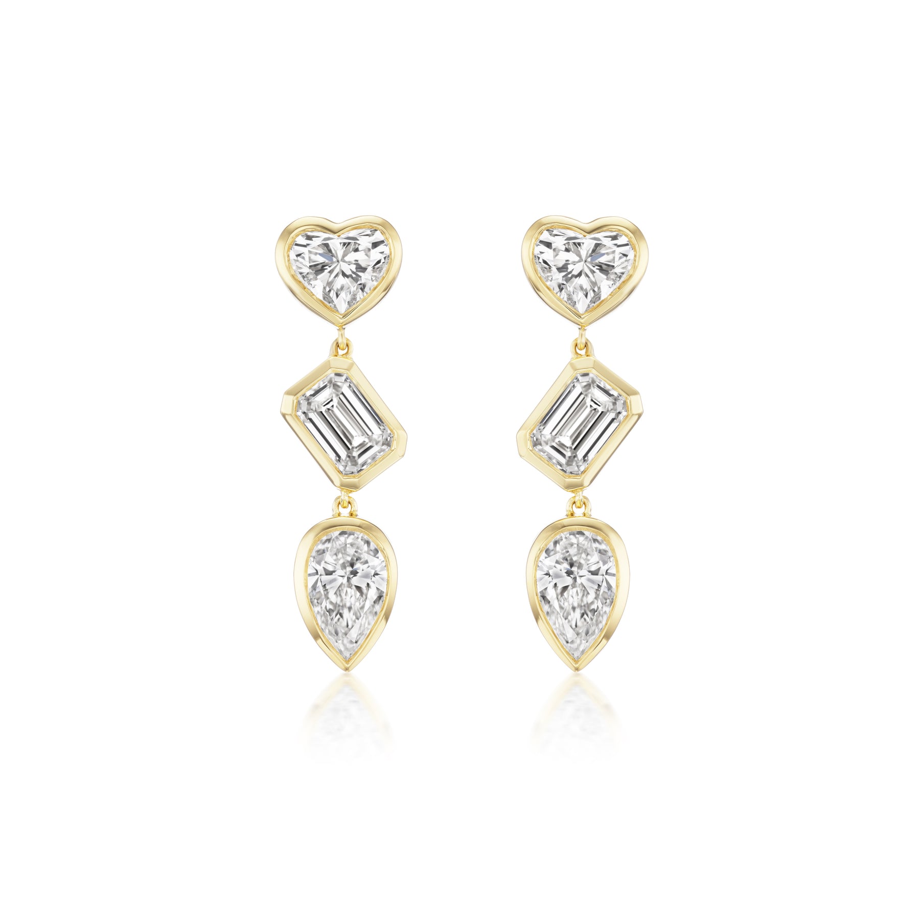 Bezel Set Mixed Shape Diamond Drop Earrings in Yellow Gold