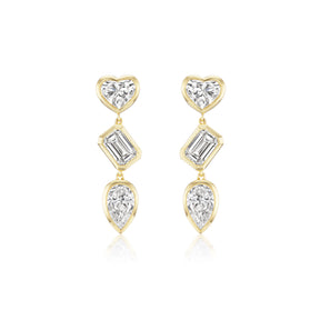 Bezel Set Mixed Shape Diamond Drop Earrings in Yellow Gold