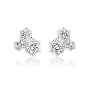 Hexagon Bezel Set Round Diamond Trio Studs