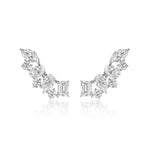 The Mixed Shape Diamond Ear Crawlers feature various diamond shapes in a curved 18k white gold setting, shown on a white background.