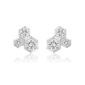 Hexagon Bezel Set Trio Diamond Studs