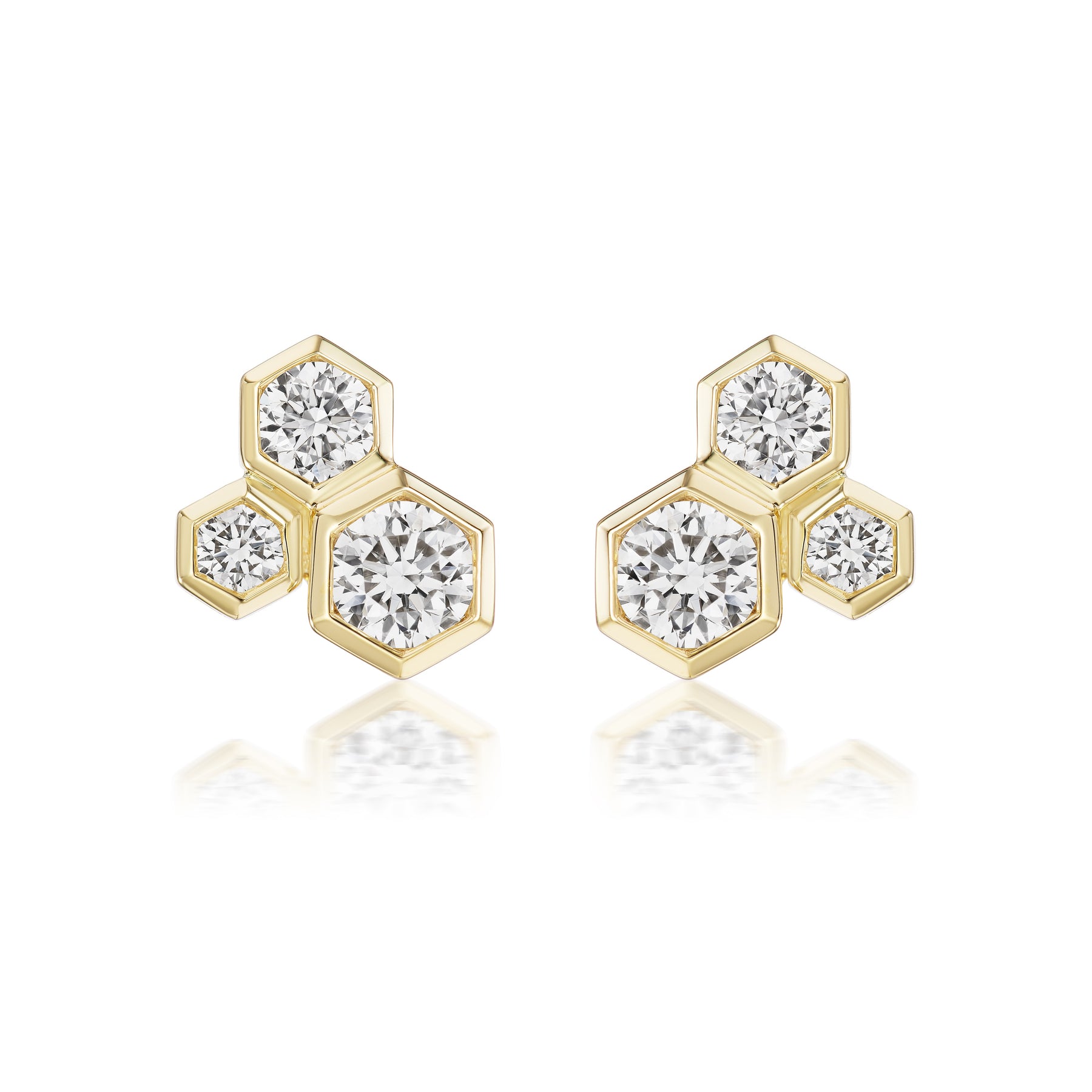 Hexagon Bezel Set Trio Diamond Studs