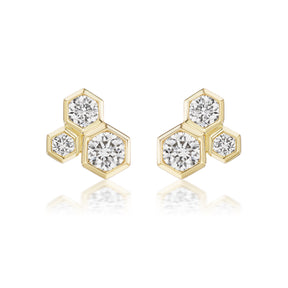 Hexagon Bezel Set Trio Diamond Studs