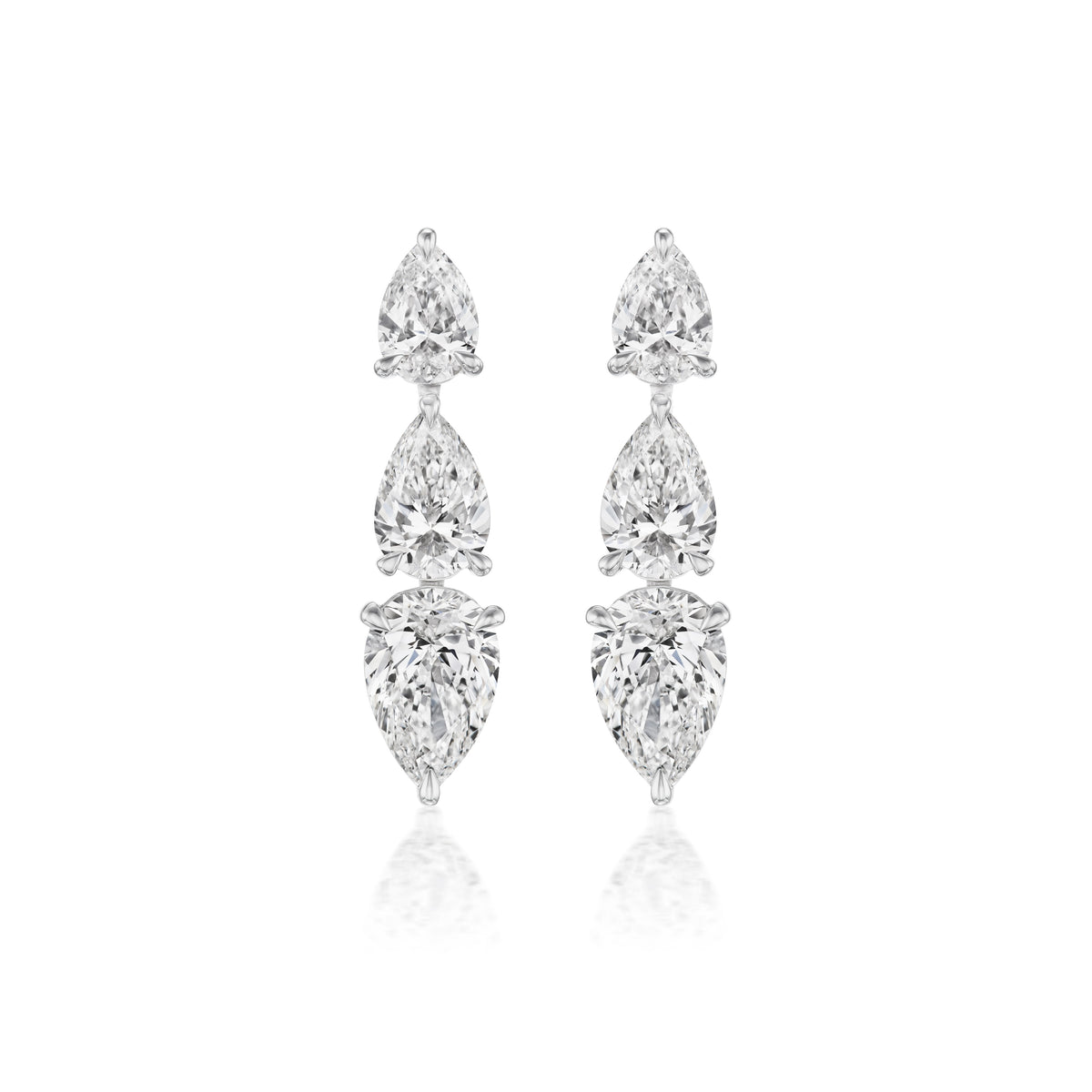 Inverted Pear Shape Diamond Drop Earrings in White Gold