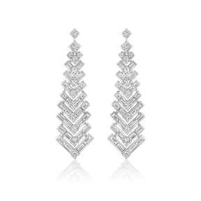 Art Deco Statement Earrings with Round and Baguette Diamonds in White Gold