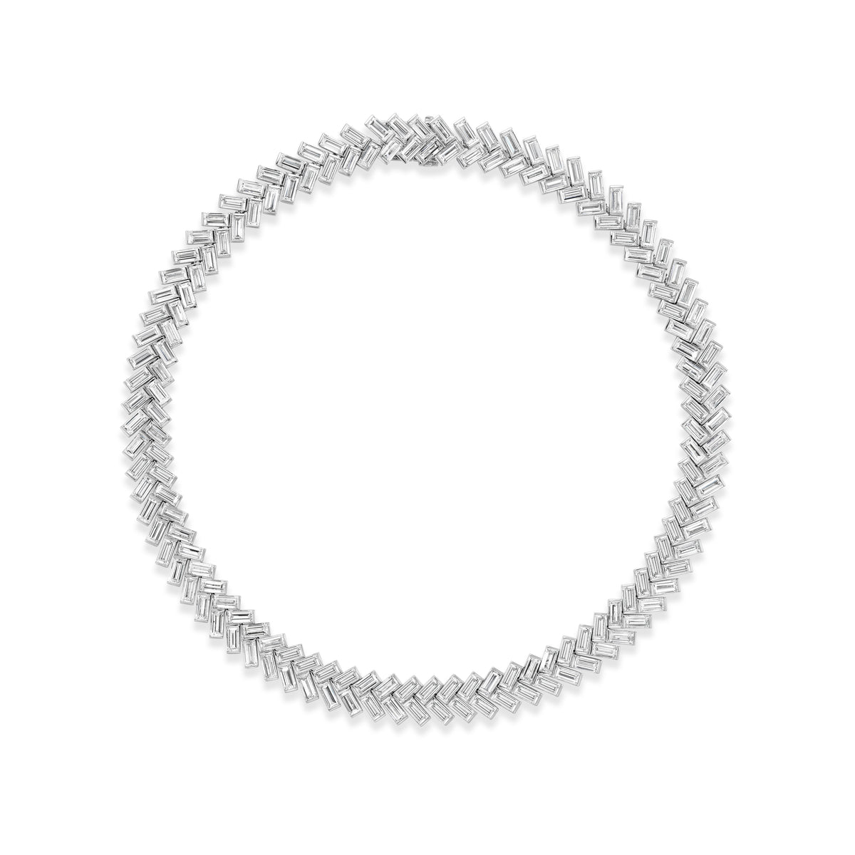 Bezel Set Chevron Diamond Tennis Necklace in White Gold