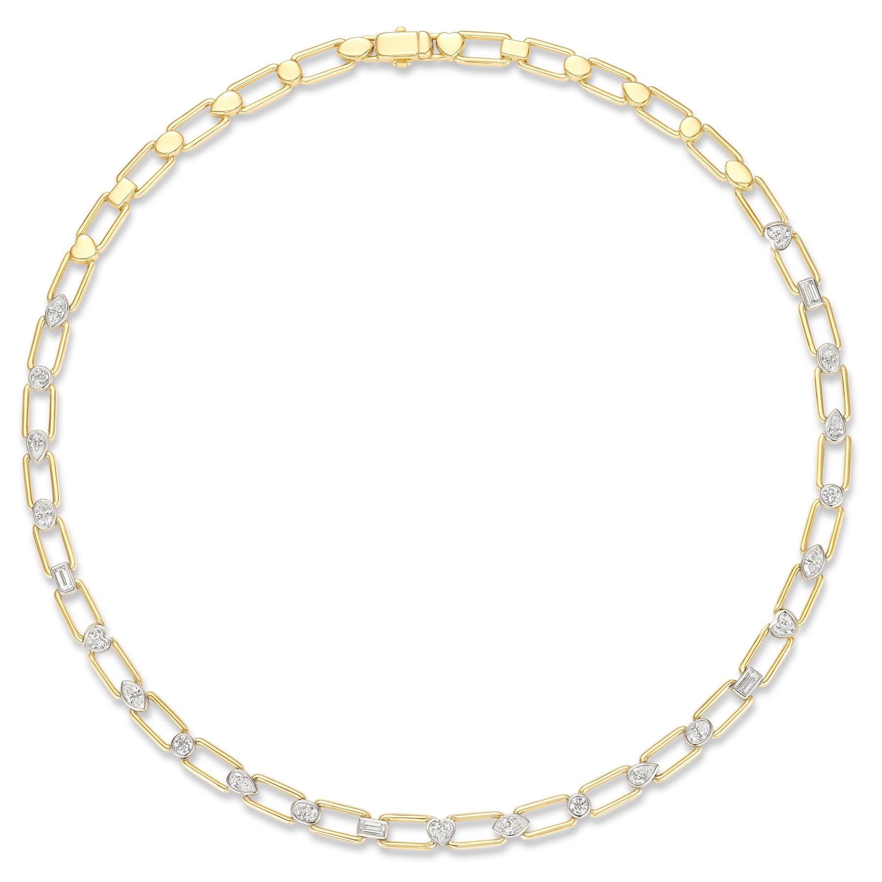 Mixed Shape Bezel Set Diamond Chain Link Necklace in Yellow Gold