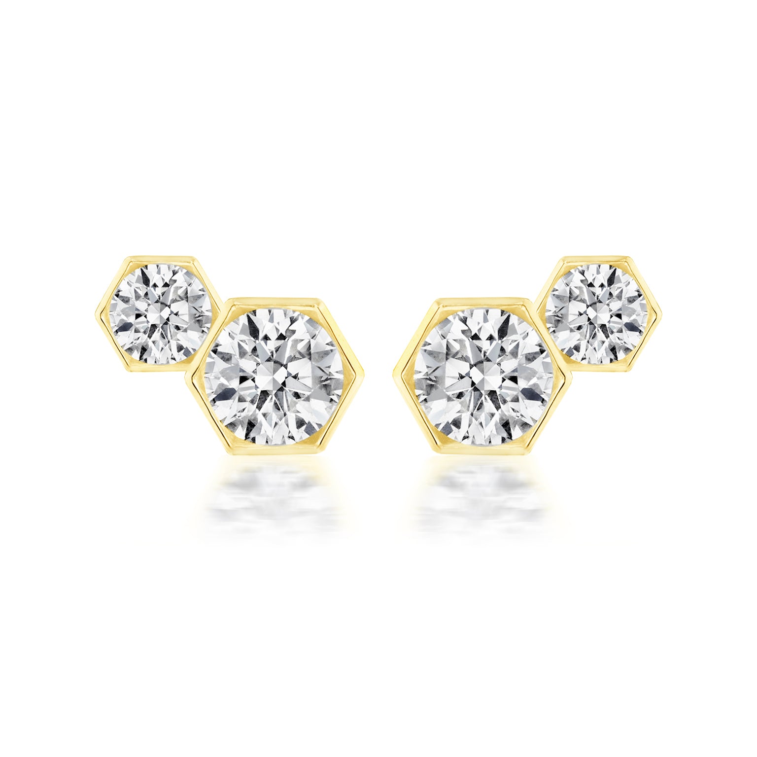 Hexagon Bezel Set Round Diamond Duo Studs