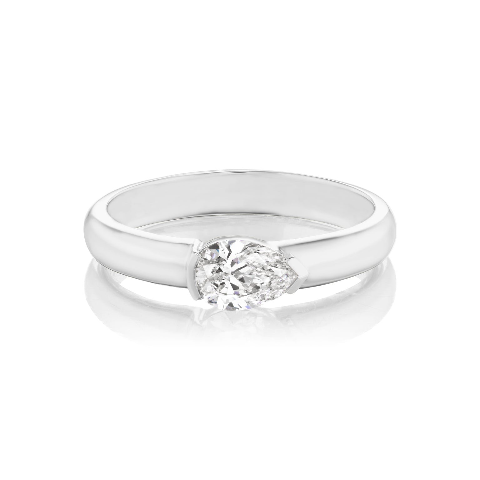 East-West Pear Diamond Solitaire Band