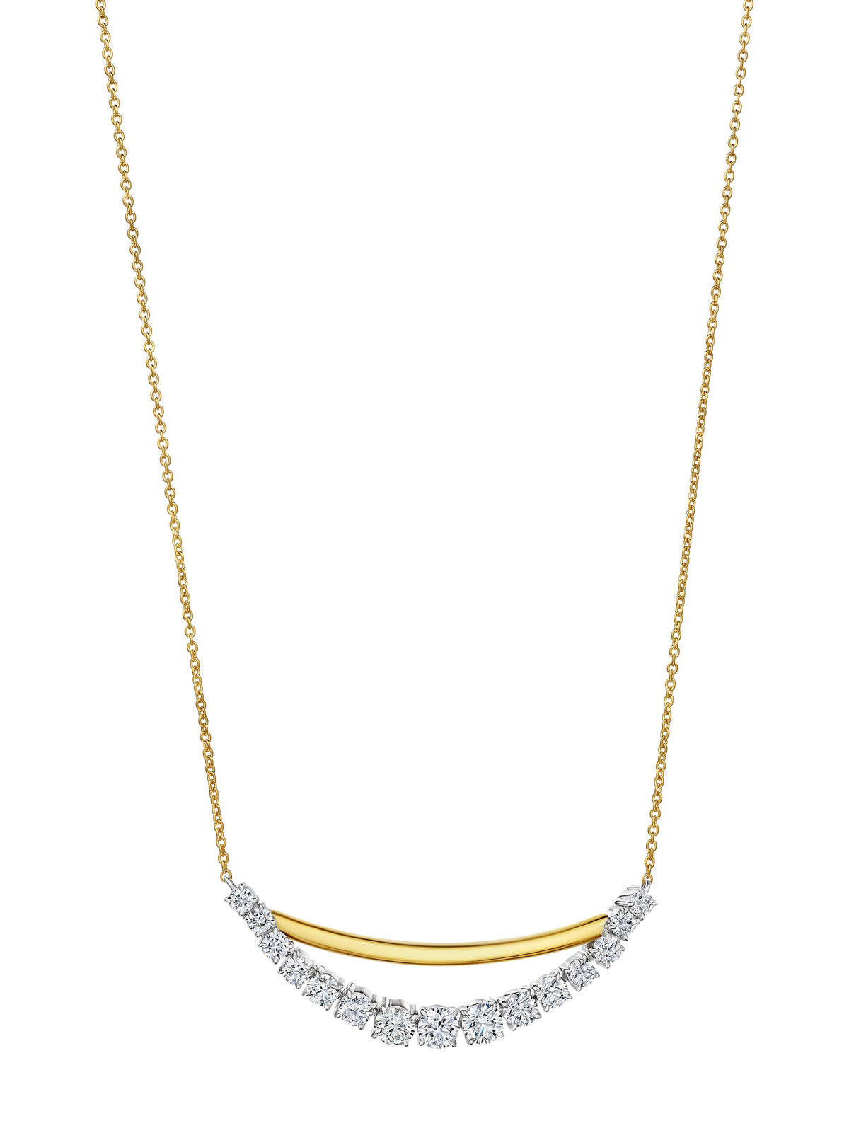 Coil Bar Pendant with Graduated Round Diamonds in Yellow Gold and Platinum