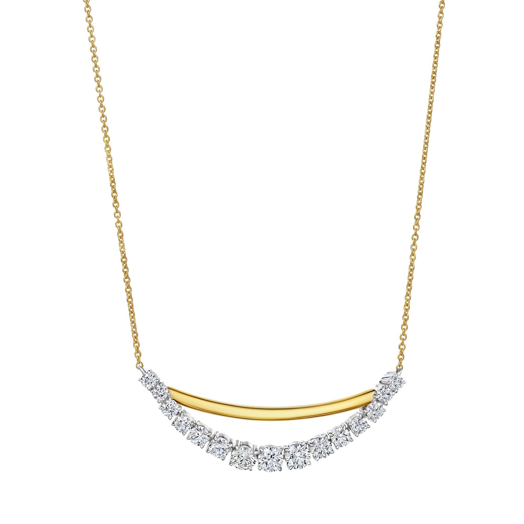 Coil Bar Pendant with Graduated Round Diamonds in Yellow Gold and Platinum