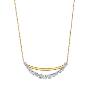Coil Bar Pendant with Graduated Round Diamonds in Yellow Gold and Platinum