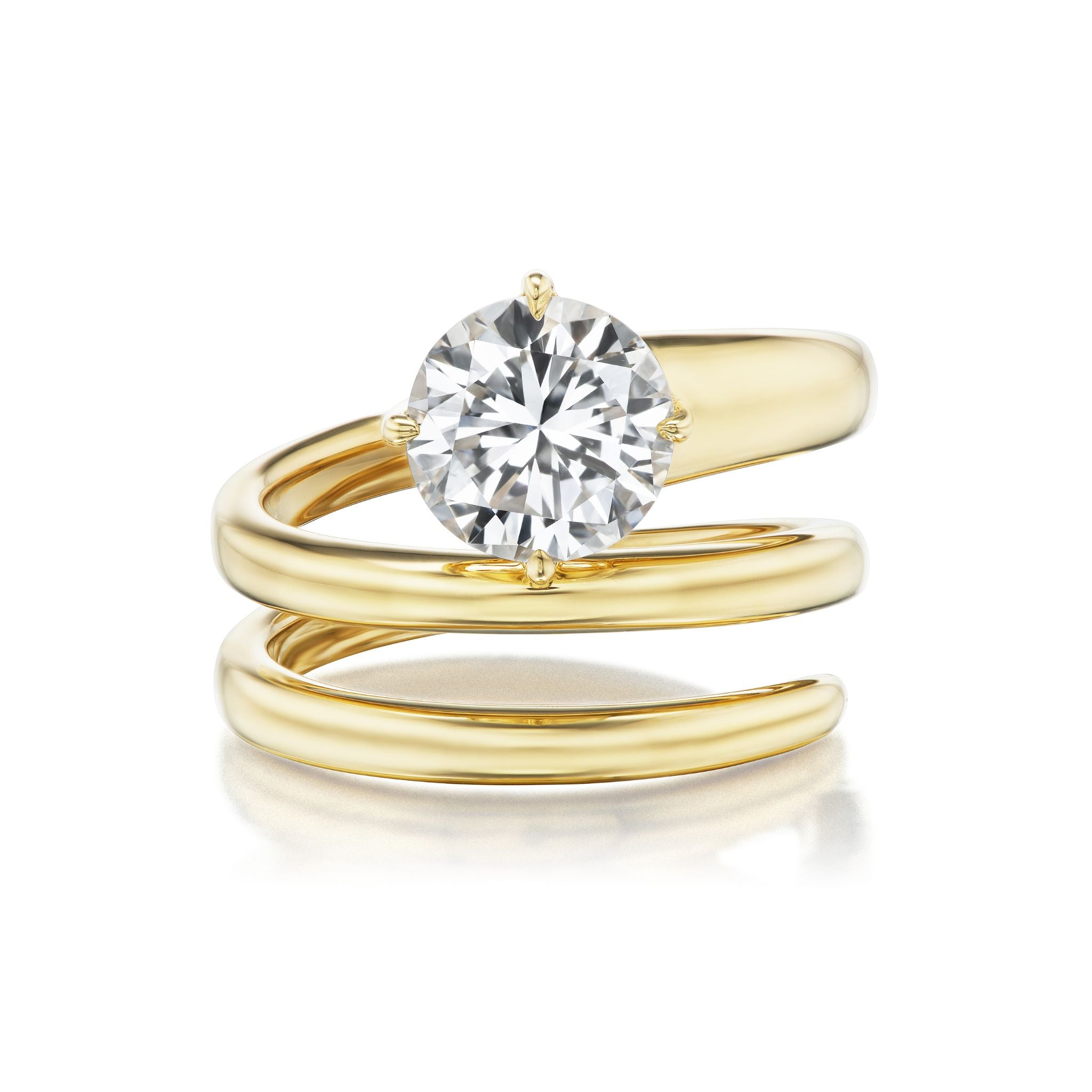 Introducing the Pinky Wraparound Ring With Diamond—a gold ring showcasing a prominent round diamond at its center, highlighted by a serpentine triple-band design that gracefully wraps around your finger. Ideal for those who seek distinctive and elegant pinky rings.