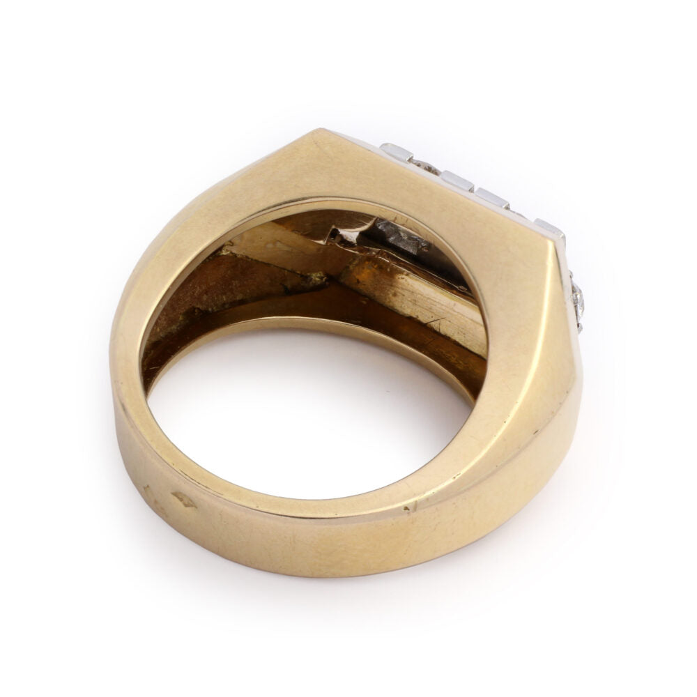 The Mauboussin Gold and Diamond Ring features a flat, angular top with an inset area, showcased from the side on a white background. Its geometric, modern design reveals visible structure in platinum and 18K white gold.