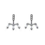 America250 Baguette Diamond Ear Jackets in Black Rhodium from the America250 capsule collection, showcasing three vertical baguette-cut stones inspired by the brilliance of diamonds and accented with a row of small round stones at the top. Finished with black rhodium plated platinum and designed with multiple adjustment holes for versatile attachment to earrings.