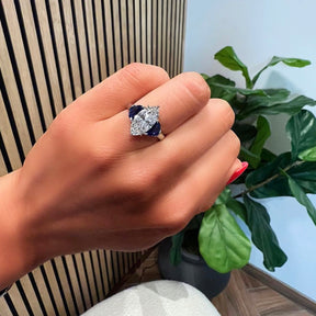 Marquise Diamond and Sapphire Three Stone Ring
