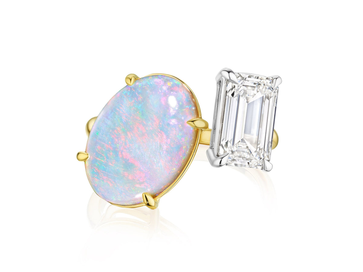 Toi et Moi Opal and Diamond Ring in Yellow Gold