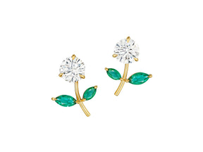 Flower Ear Jackets with Marquise Emerald Petals in Yellow Gold
