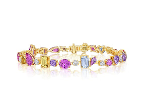 Chroma Kaleidoscope Mixed Shape Sapphire Tennis Bracelet in Yellow Gold