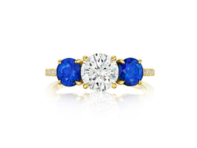 Round Diamond Engagement Ring with Round Sapphire Side Stones