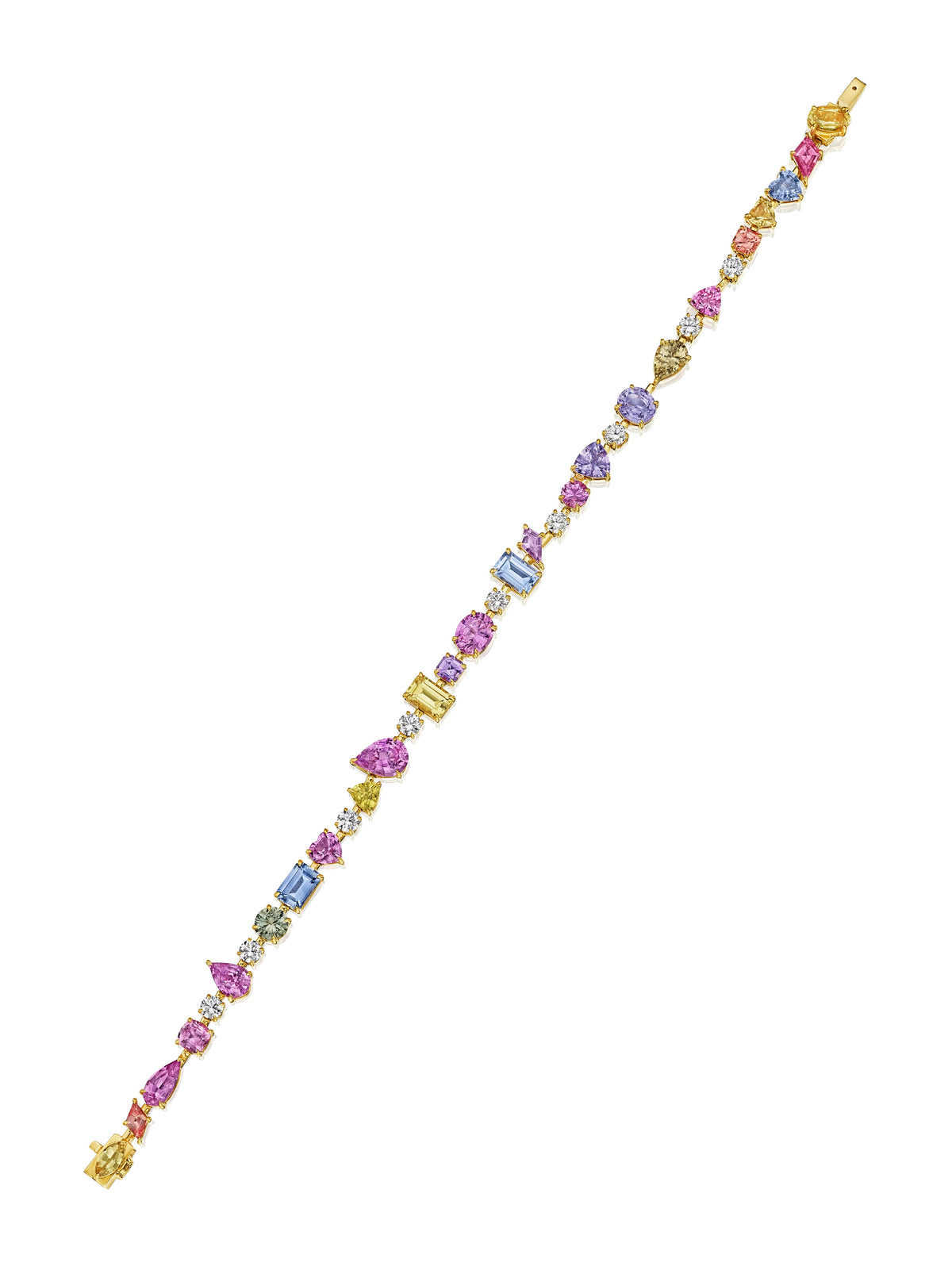 Chroma Kaleidoscope Mixed Shape Sapphire Tennis Bracelet in Yellow Gold