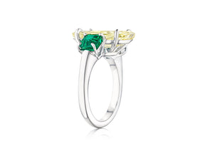 Step Cut Oval Yellow Diamond Engagement Ring with Square Emerald Side Stones