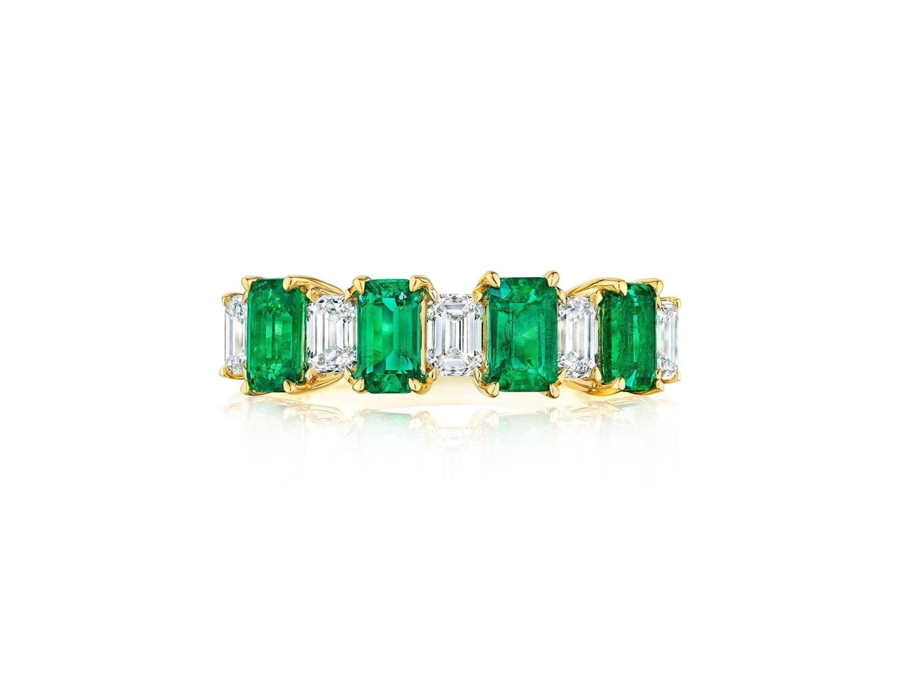 Chroma Emerald Alternating Emerald and Diamond Half Eternity Band