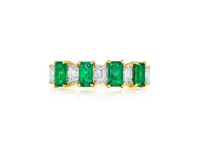 Chroma Emerald Alternating Emerald and Diamond Half Eternity Band