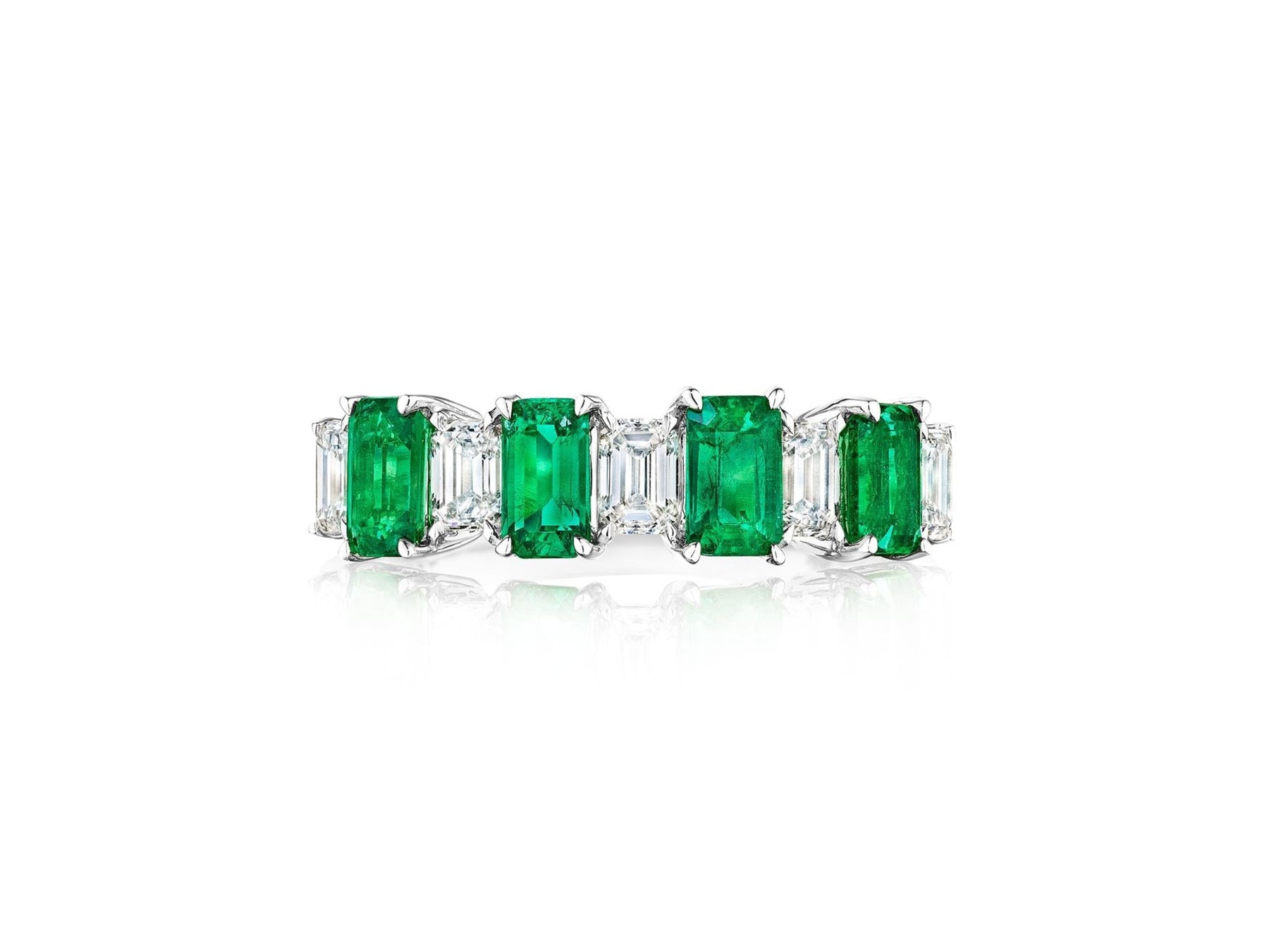 Chroma Emerald Alternating Emerald and Diamond Half Eternity Band