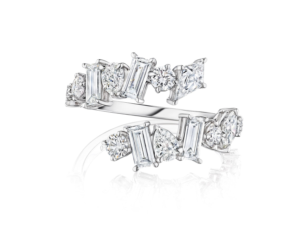 Mixed Shape Kite Diamond Wraparound Ring in White Gold