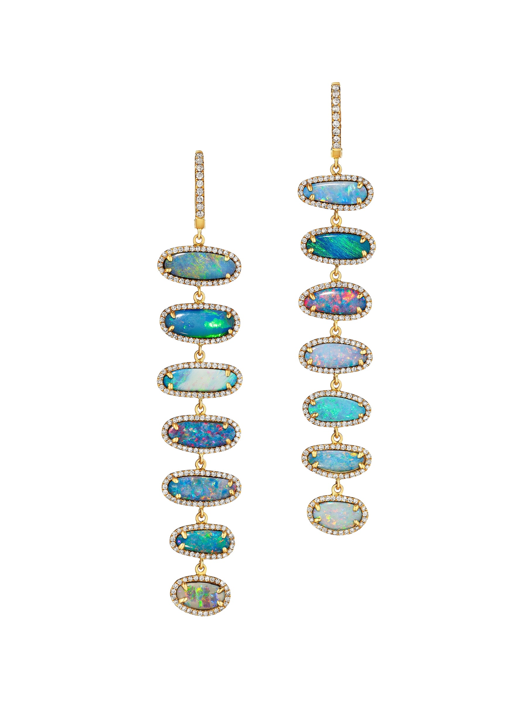 Opal Drop Earrings with Pavé in Yellow Gold