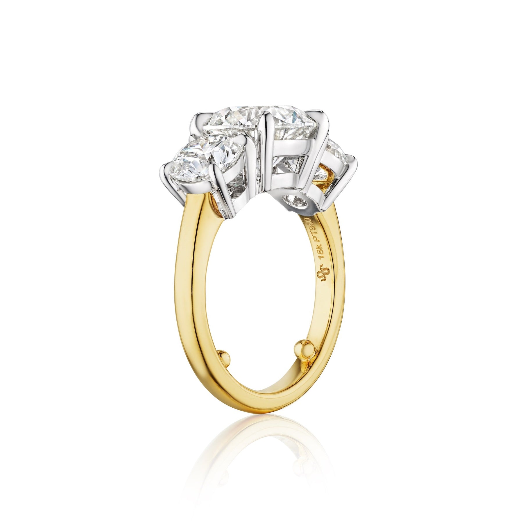 Diamond Engagement Ring with Round Side Stones in Platinum and Yellow Gold